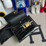 Hermes Verrou Mini 17.5cm Touch Chevre Mysore  Shiny Alligator Crocodile CK89 Noir  Black Phw-3615