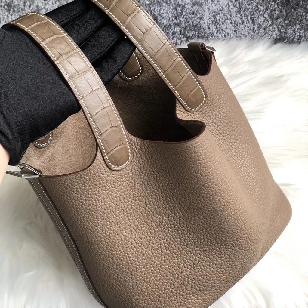 Hermes Picotin Lock 22cm Clemence Crocodile 18 Etoupe