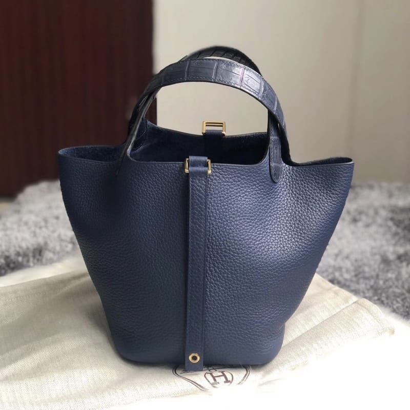 Hermes Picotin Lock 18 Touch CK73  Blue sapphire Aan Matte Alligator Crocodile