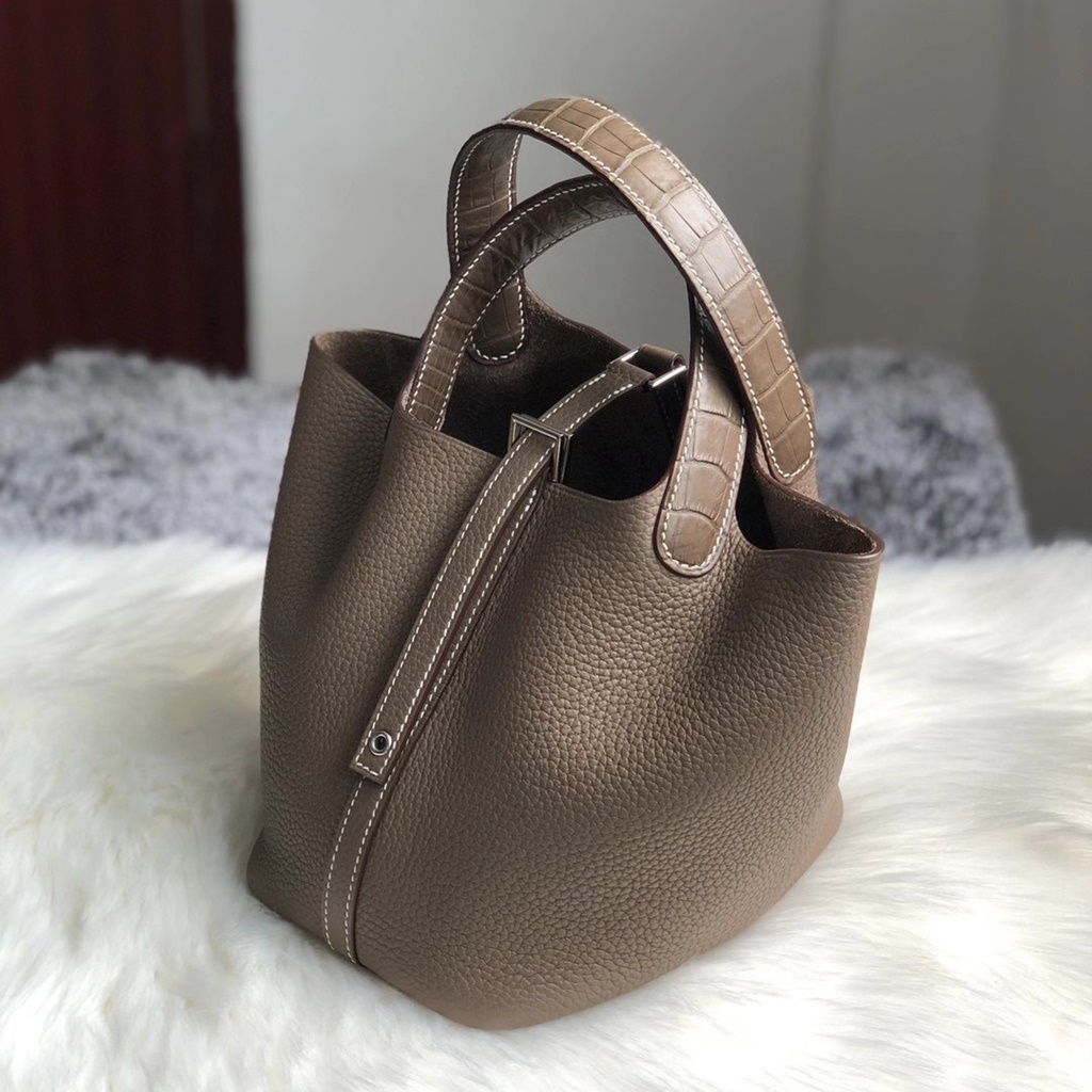Hermes Picotin Lock 22cm Clemence Crocodile 18 Etoupe