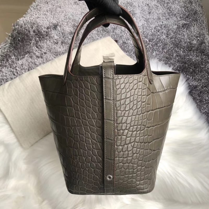 Hermes Picotin Lock 18cm CK18 Etoupe Alligator Crocodile
