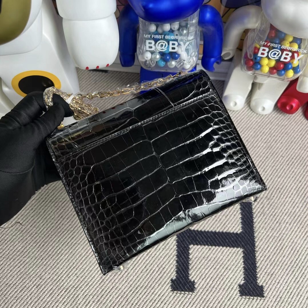 Hermès Verrou 17.5 89 Noir Alligator Crocodile