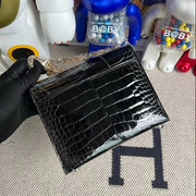 Hermes Verrou Mini 17.5cm Touch Chevre Mysore  Shiny Alligator Crocodile CK89 Noir  Black Phw-3615