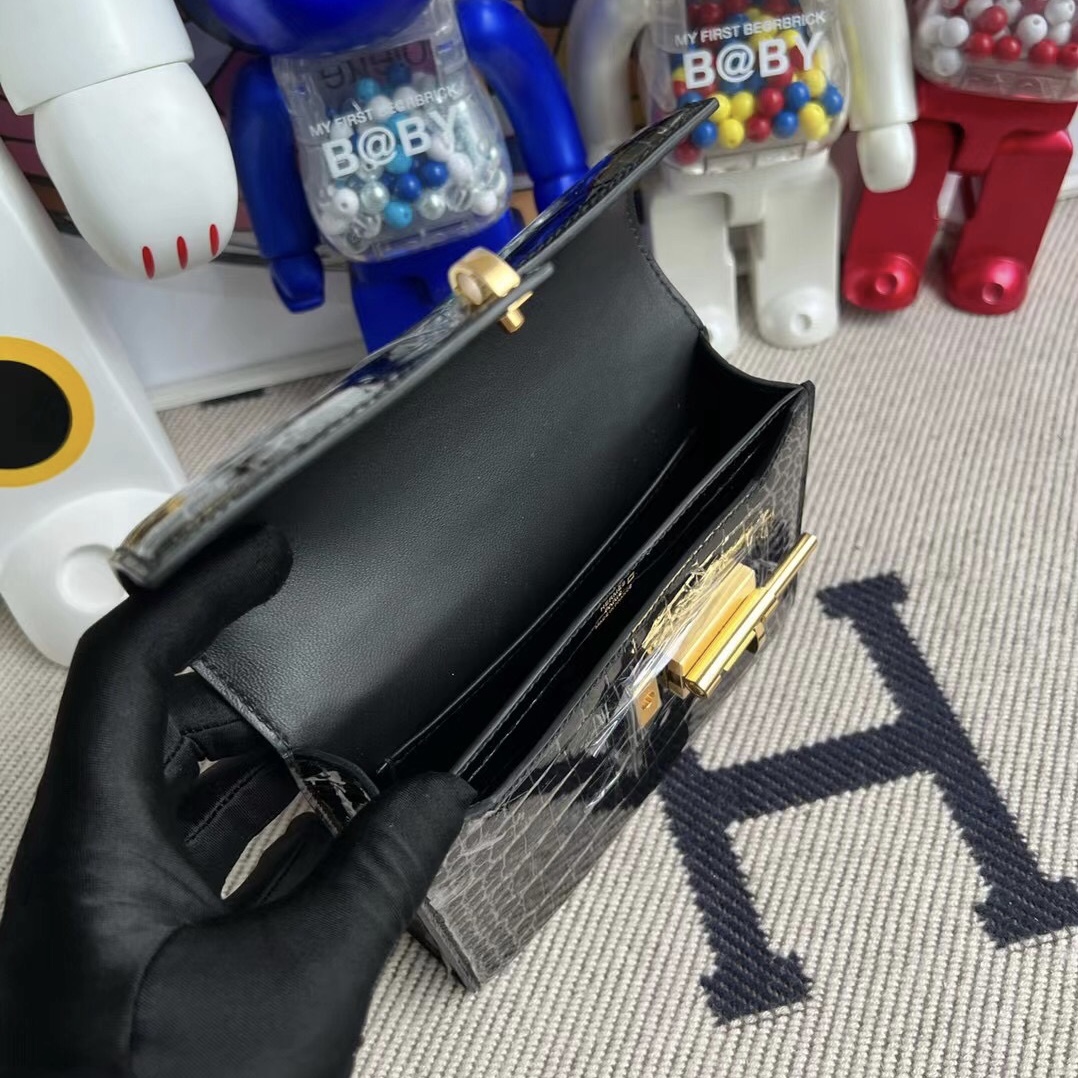Hermès Verrou 17.5 89 Noir Alligator Crocodile