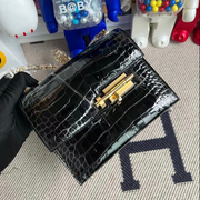 Hermes Verrou Mini 17.5cm Touch Chevre Mysore  Shiny Alligator Crocodile CK89 Noir  Black Phw-3615