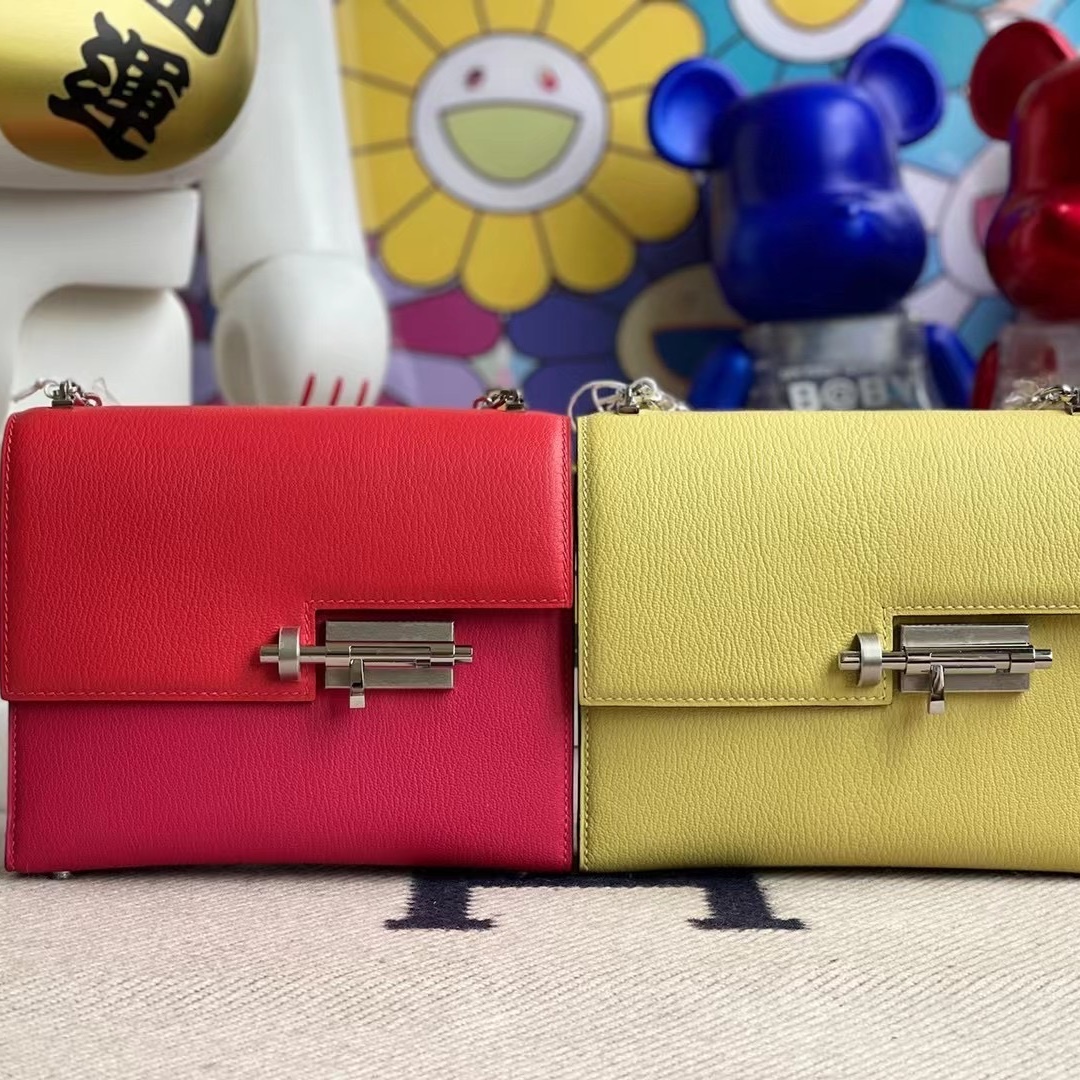 Hermes Verrou 17.5cm Chevre Mysore 8W Rose Azalée-1876 Hermes Verrou 17.5cm Chevre Mysore 8W Rose Azalée-1876