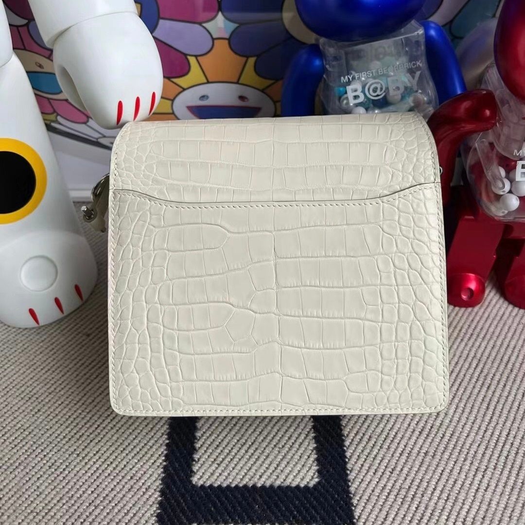 Hermes Roulis Mini 18 01 BLANC Niloticus Crocodile Himalayan-8866