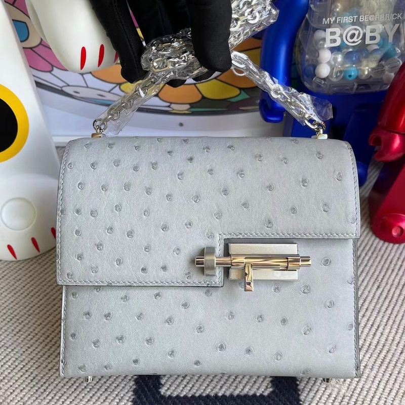 Hermes Verrou Mini Ostrich L3 Rose Purple-7864