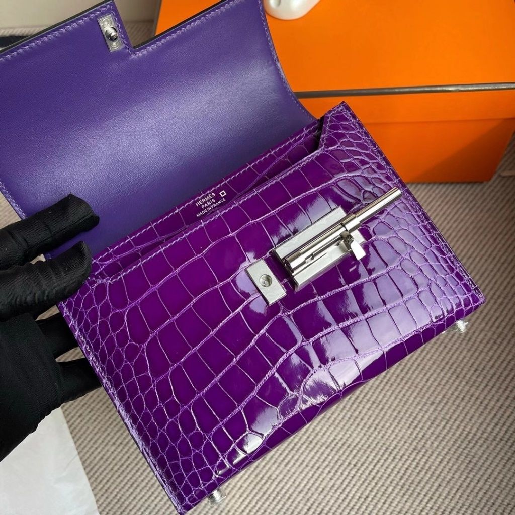 Hermes Verrou 17.5cm  Shiny Alligator Crocodile 5L ultraviolet