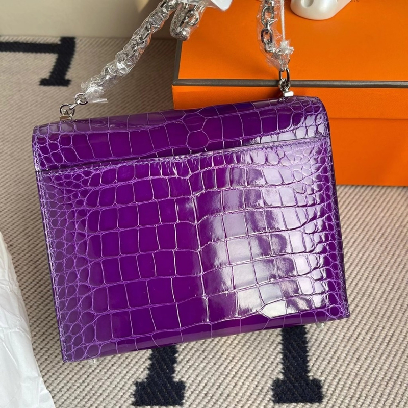 Hermes Verrou 17.5cm  Shiny Alligator Crocodile 5L ultraviolet