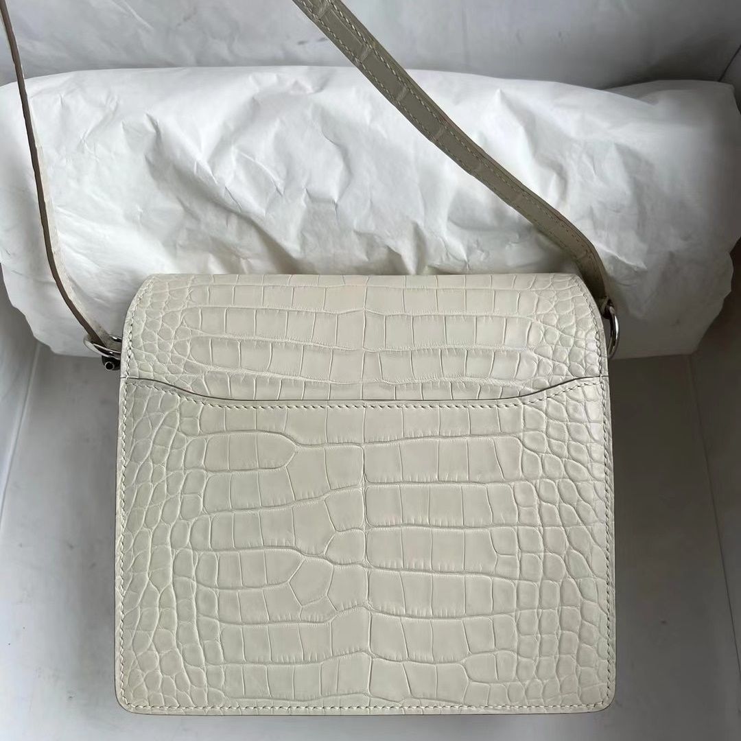 Hermes Roulis Mini 18 01 BLANC Niloticus Crocodile Himalayan-8866
