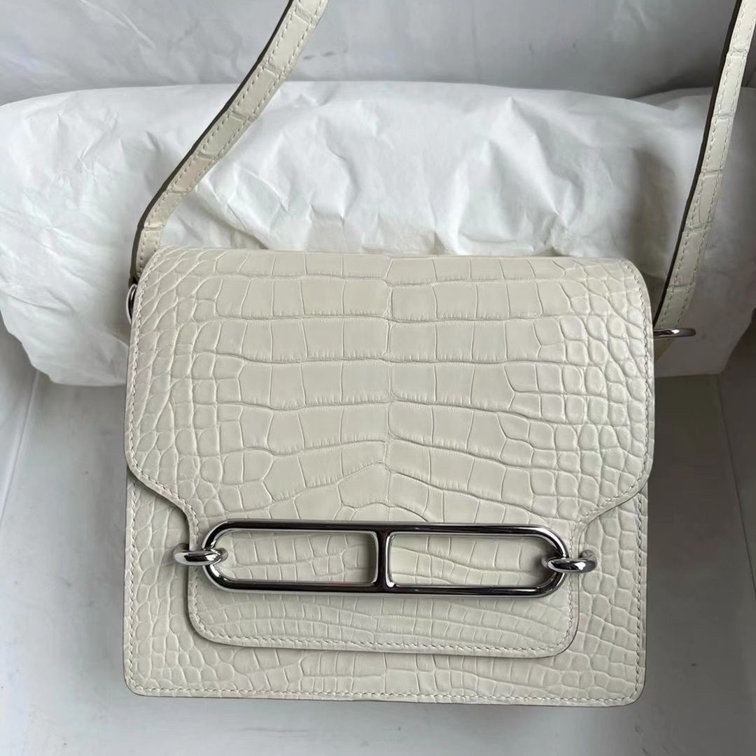 Hermes Roulis Mini 18 01 BLANC Niloticus Crocodile Himalayan-8866