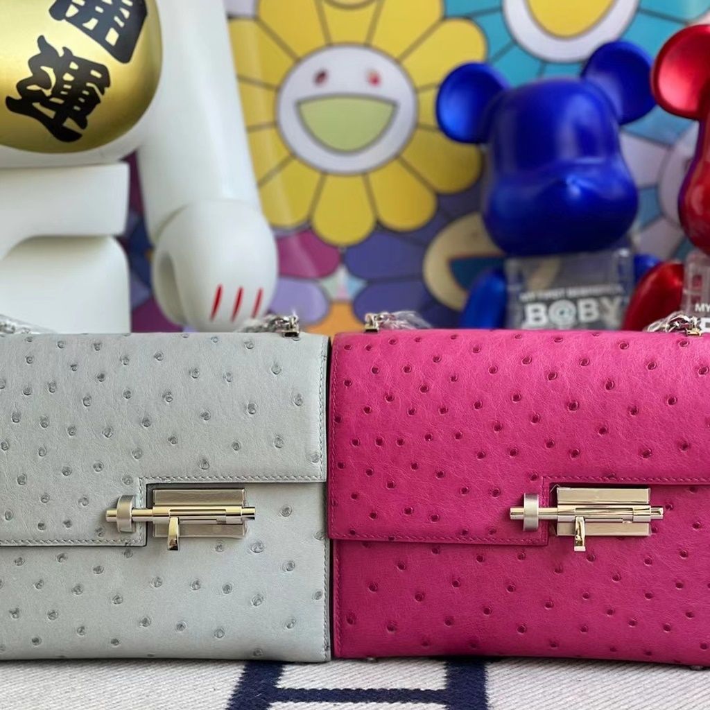Hermes Verrou Mini Ostrich L3 Rose Purple-7864