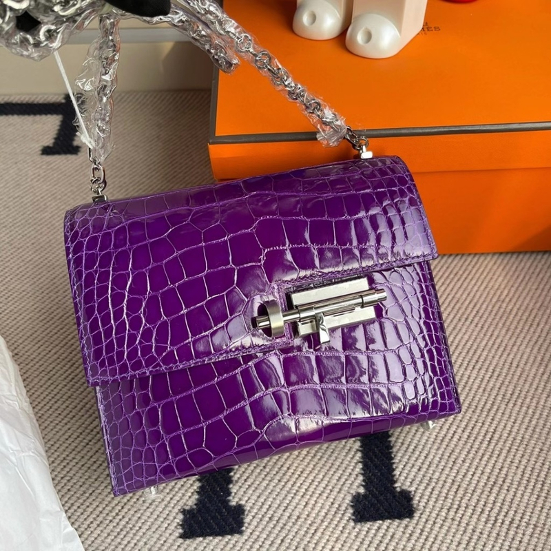 Hermes Verrou 17.5cm  Shiny Alligator Crocodile 5L ultraviolet