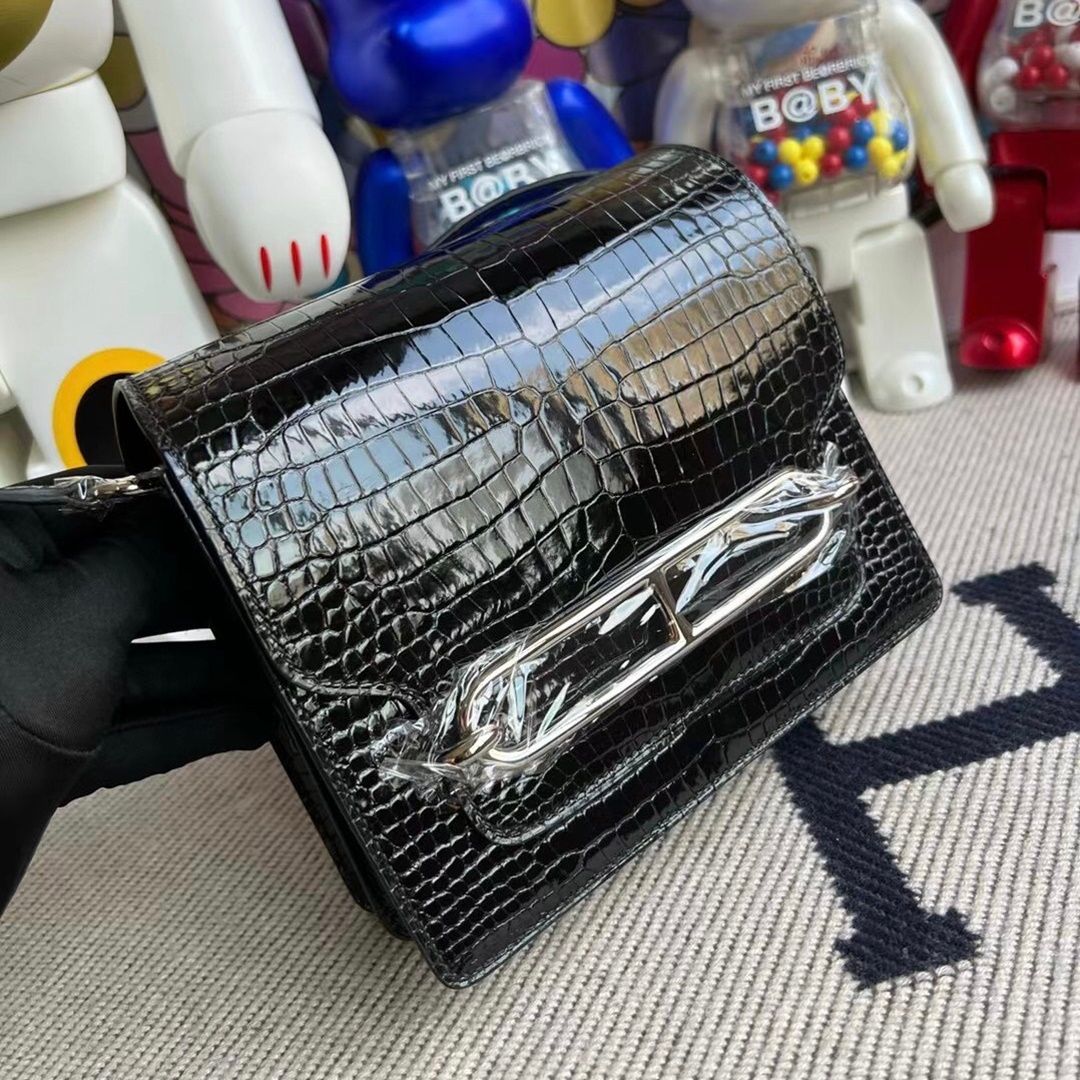 ermes Roulis Mini 18cm Matte Alligator Crocodile-9552