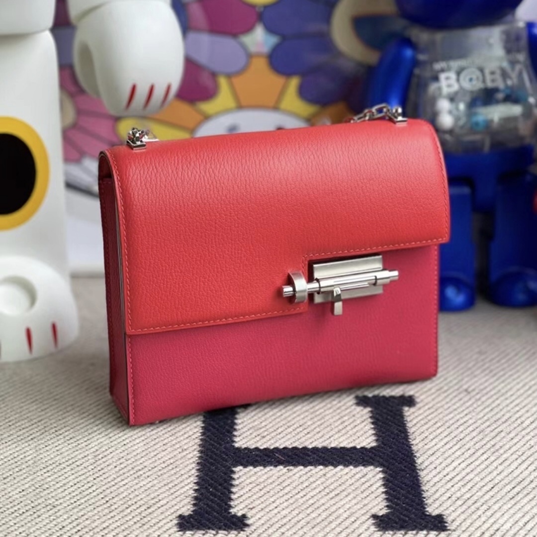 Hermes Verrou 17.5cm Chevre Mysore 8W Rose Azalée-1876 Hermes Verrou 17.5cm Chevre Mysore 8W Rose Azalée-1876