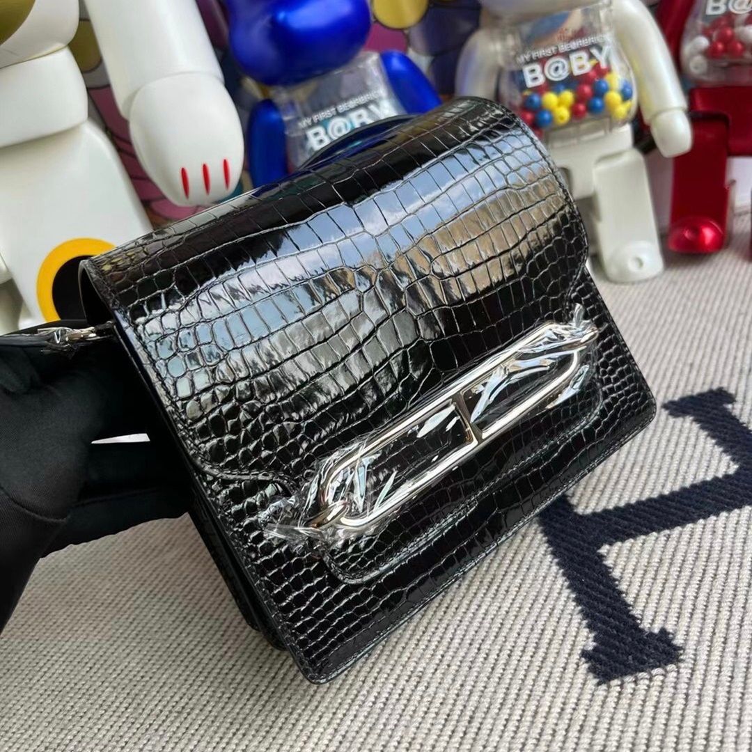 ermes Roulis Mini 18cm Matte Alligator Crocodile-9552