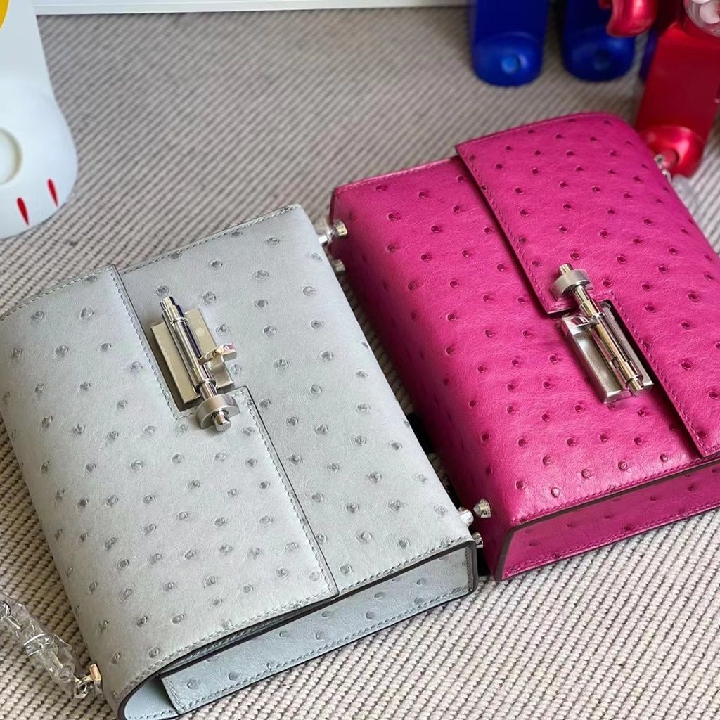 Hermes Verrou Mini Ostrich L3 Rose Purple-7864