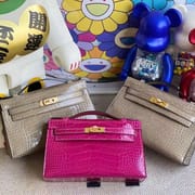 Hermes MiniKelly Pochette 22cm J5 Rose sheheraradez  Shiny alligator crocodile-3493