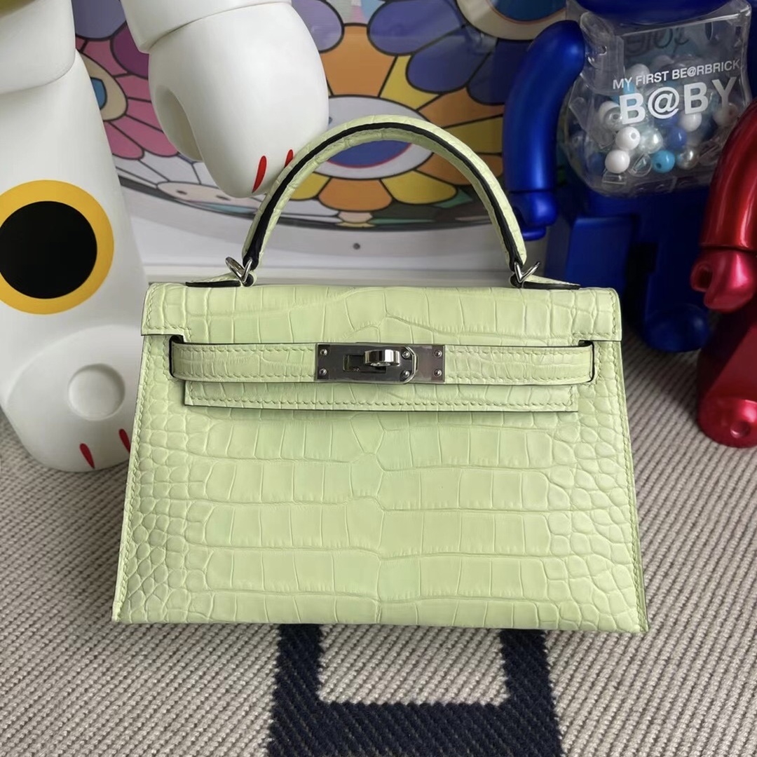 Hermes Kelly Mini Ⅱ 19cm  Matte alligator crocodile CKR9 Jaune Bourgeon