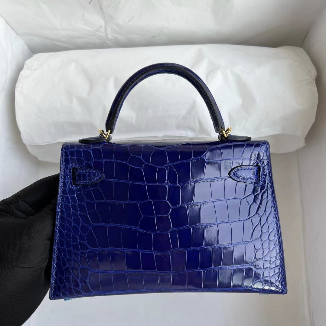 Hermes Kelly Mini II 2代 Shiny Alligator Crocodile 7T blue electric