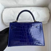 Hermes Kelly Mini 20 cm CC95  Braise Shiny Alligator Crocodile GHW-7895
