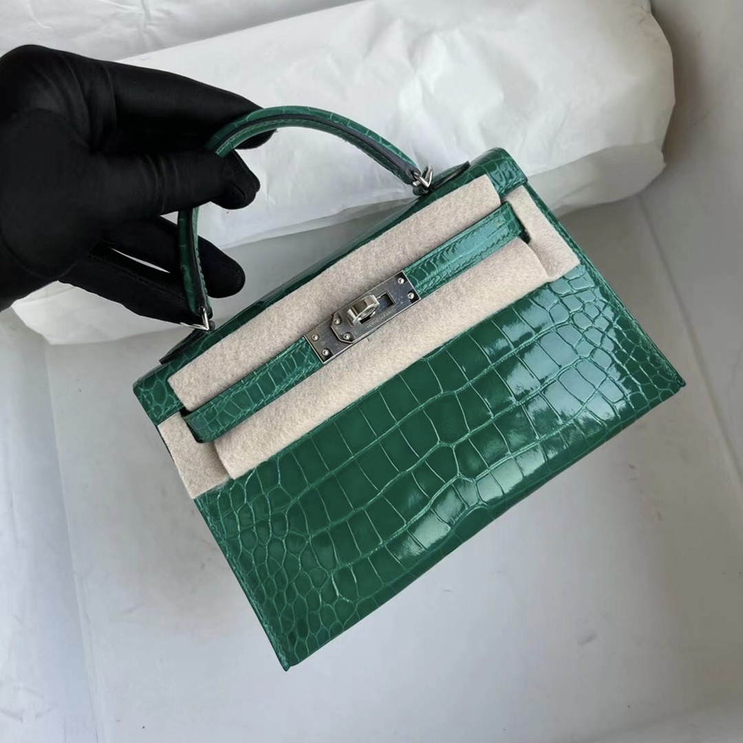 Hermès Kelly Mini II  6Q Very Emerald shiny alligator crocodile PHW