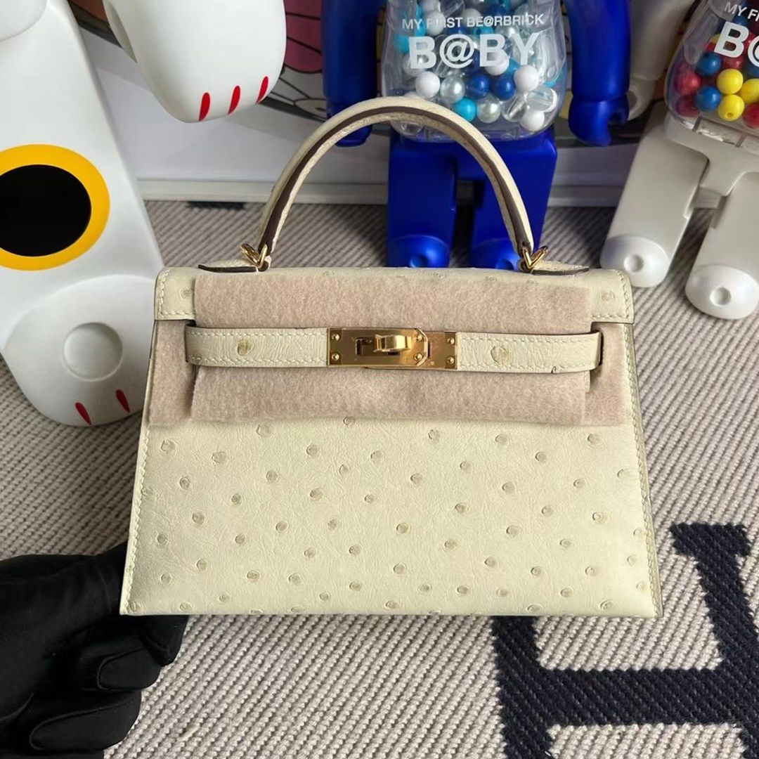 Hermes Kelly Mini II Ostrich 3C  Parchemin