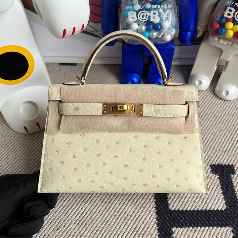 Hermes Kelly Mini II Ostrich 3C  Parchemin
