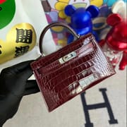 HHermès Kelly Mini II  7W Blue Izmir  shiny alligator crocodile GHW-3660