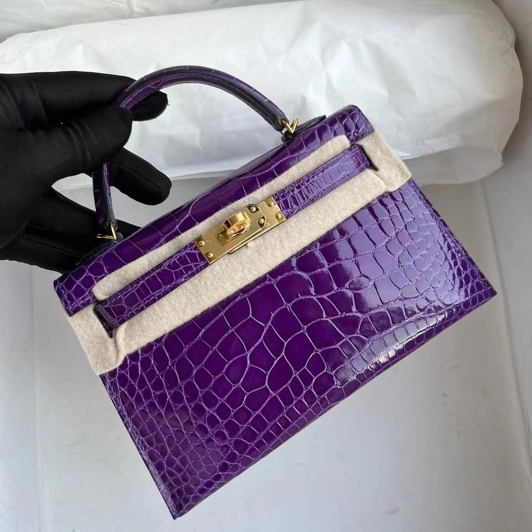 Hermès Kelly Mini II 2代 5L ultraviolet Shiny Alligator Crocodile GHW Hermès Kelly Mini II 2代 5L ultraviolet Shiny Alligator Crocodile GHW