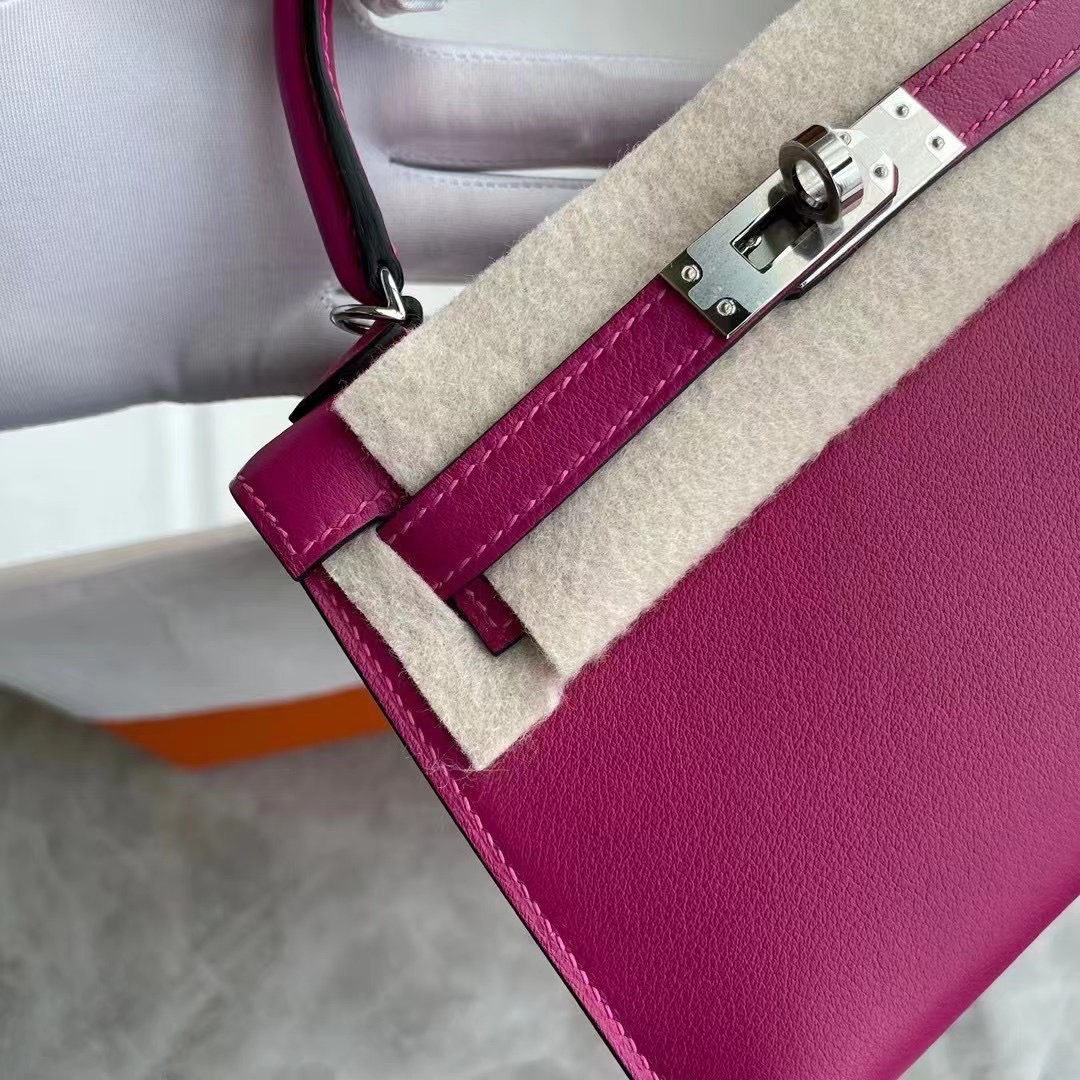 HERHERMES MINI KELLY II BAG M8 GRIS ASPHALT CHEVRE GHW / PHW-2117