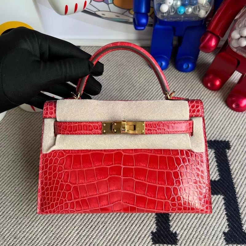 Hermès Kelly Mini II 2代 A5 Bouganinviller  Shiny Alligator Crocodile  GHW