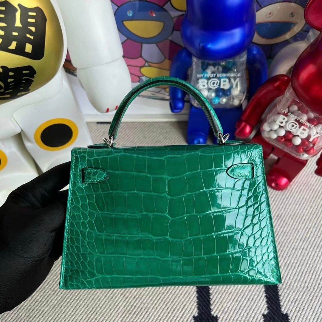 Hermès Kelly mini II Shiny Alligator Crocodile 7W Blue Izmir Gold hardware All hand sewing-0248-3907