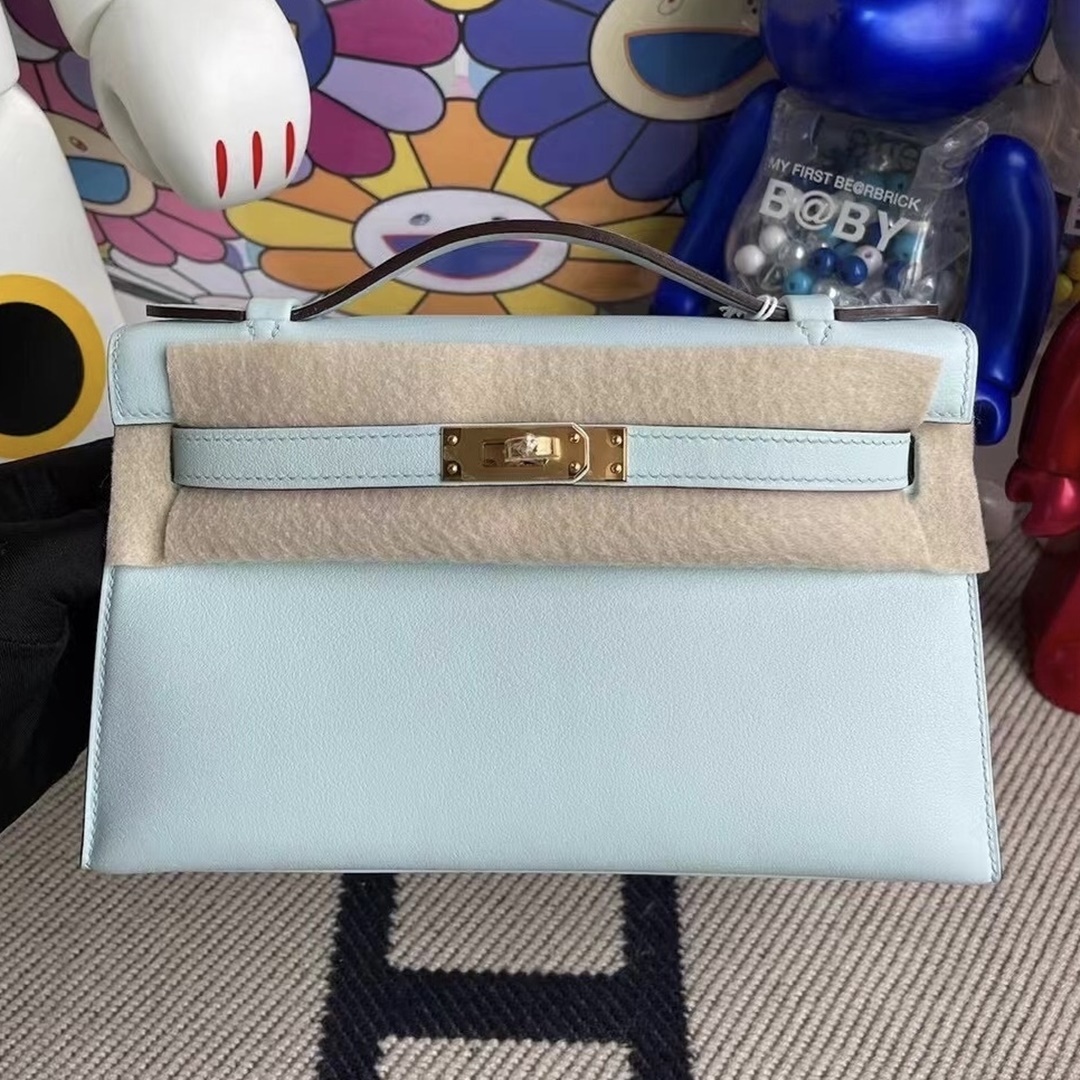 Hermes MiniKelly Pochette Swift T0 Blue Brume Hermes MiniKelly Pochette Swift T0 Blue Brume