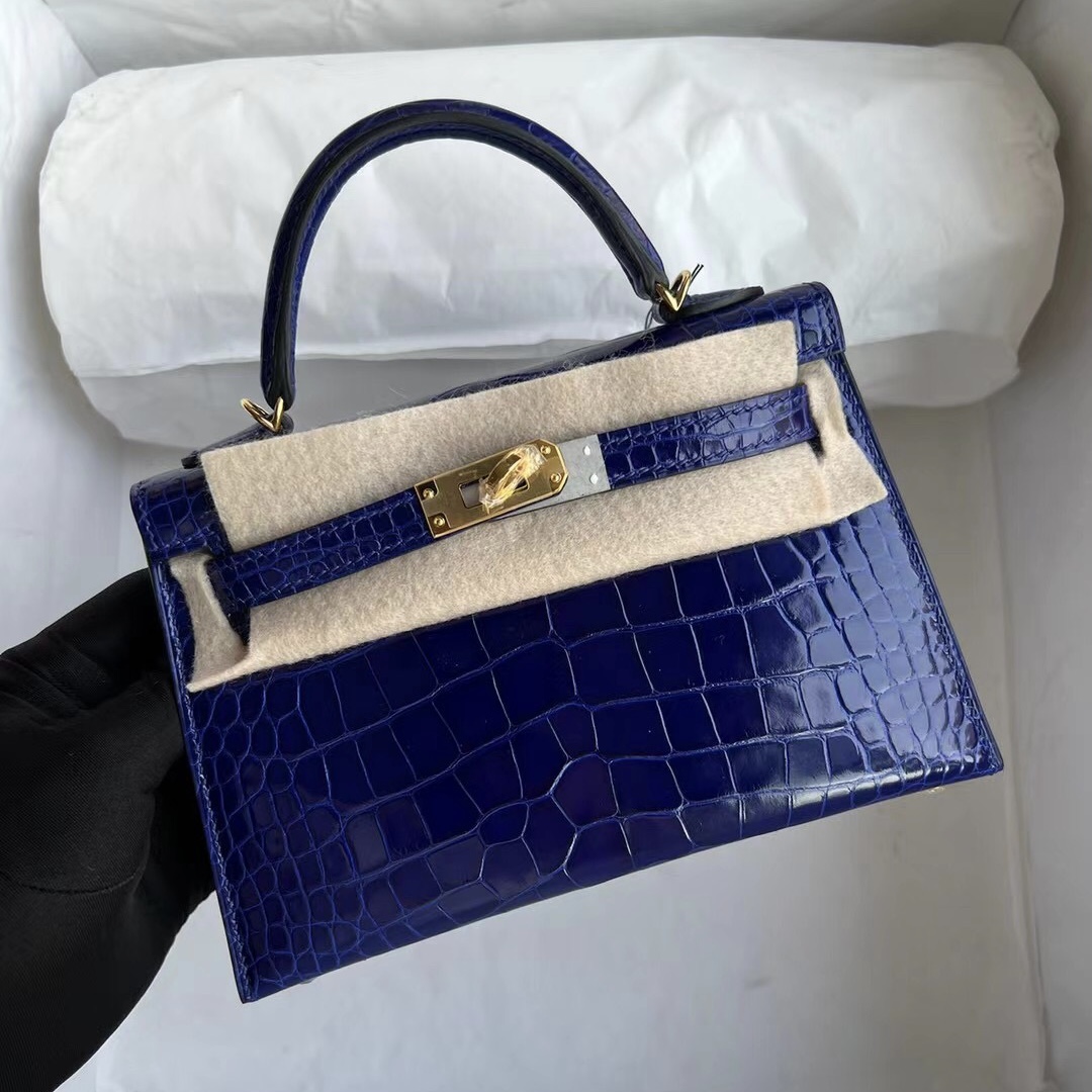 Hermes Kelly Mini II 2代 Shiny Alligator Crocodile 7T blue electric Hermes Kelly Mini II 2代 Shiny Alligator Crocodile 7T blue electric