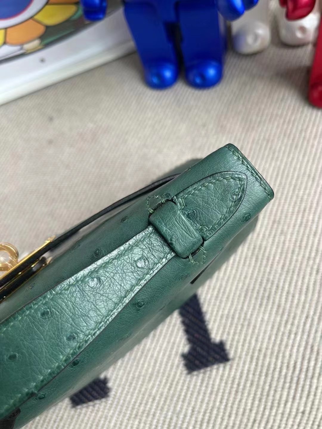 Hermes MiniKelly Pochette 22cm Ostrich Z6  Malachite