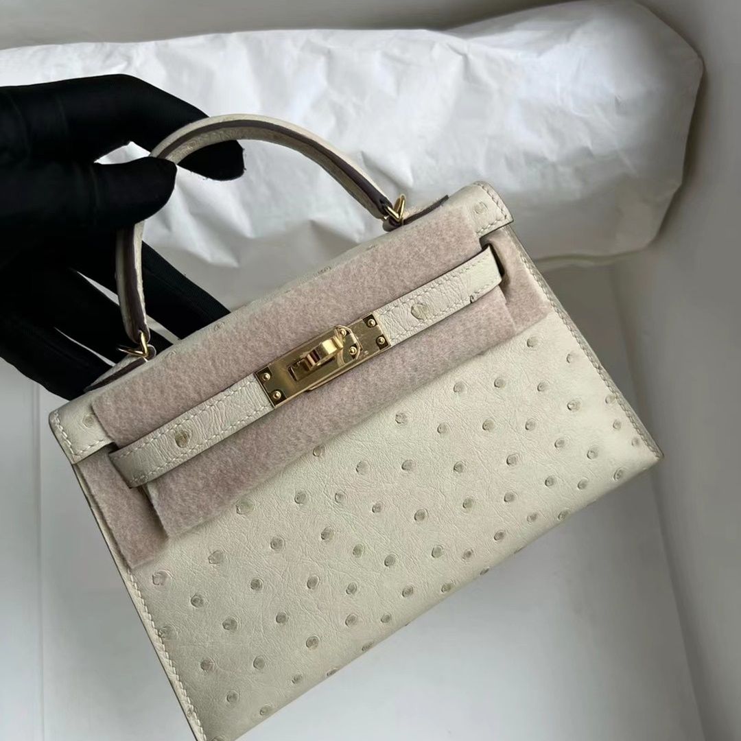 Hermes Kelly Mini II Ostrich 3C  Parchemin