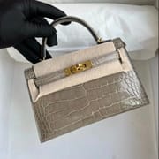 Hermès Kelly Mini II 2代 81 Gris Tourterelle  Shiny Alligator Crocodile GHW