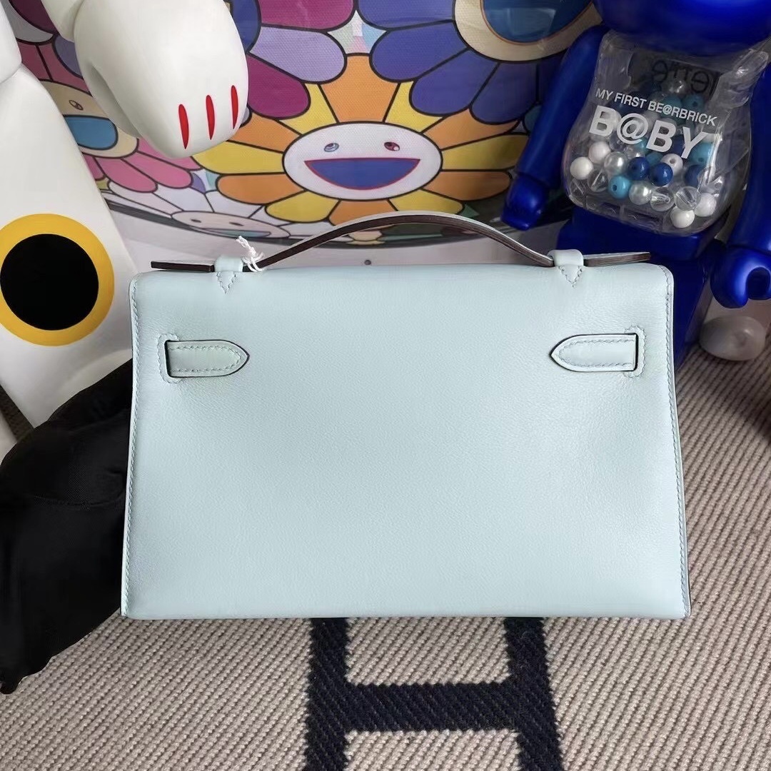 Hermes MiniKelly Pochette Swift T0 Blue Brume Hermes MiniKelly Pochette Swift T0 Blue Brume