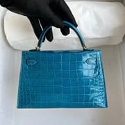 Hermès Kelly mini II Shiny Alligator Crocodile 7W Blue Izmir Gold hardware All hand sewing-0248-3495