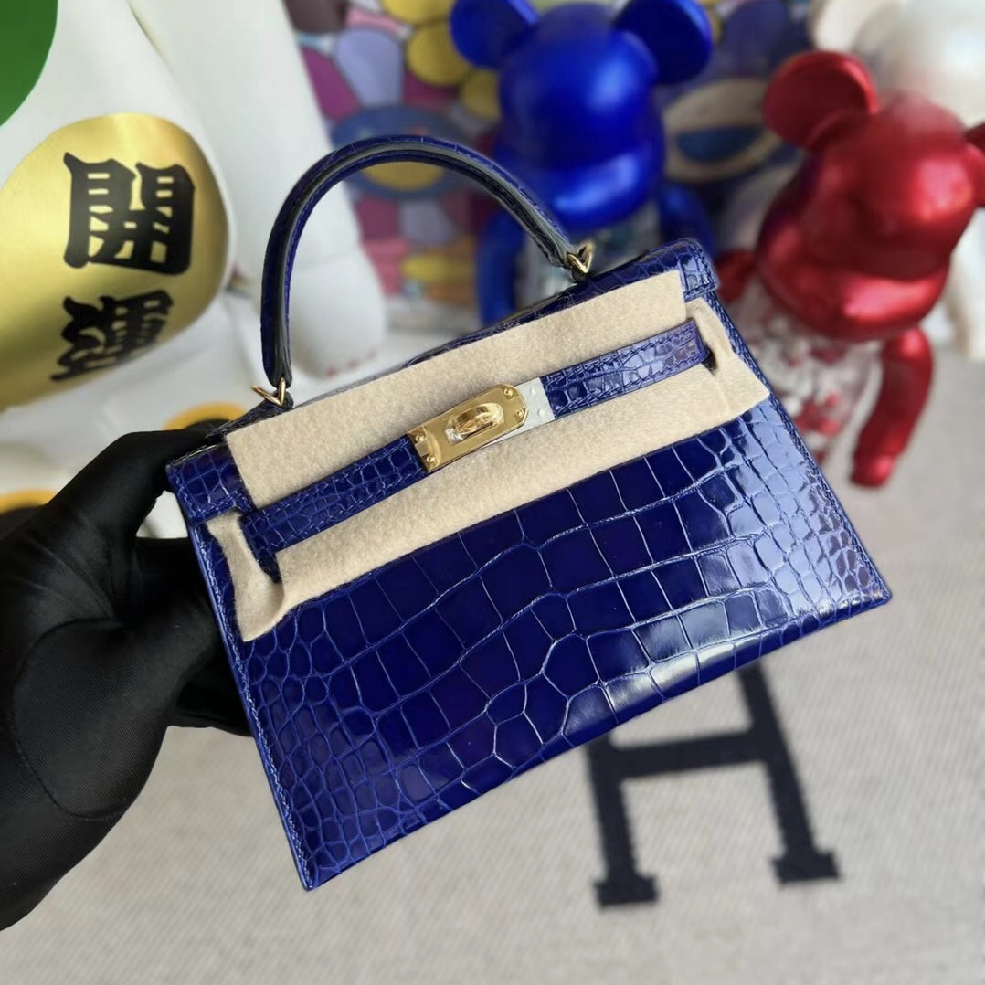 Hermes Kelly Mini II 2代 Shiny Alligator Crocodile 7T blue electric Hermes Kelly Mini II 2代 Shiny Alligator Crocodile 7T blue electric