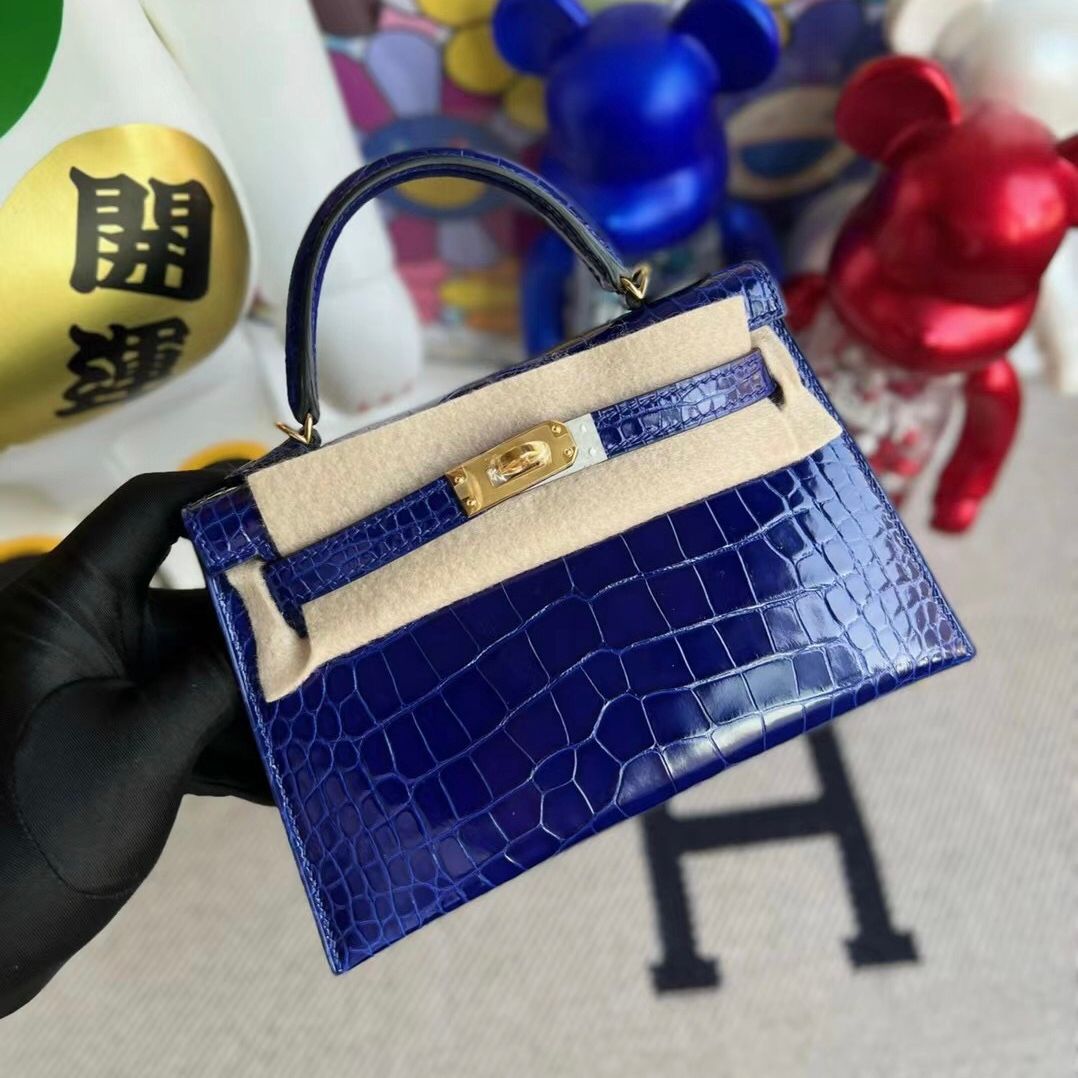 Hermes Kelly Mini 20 cm CC95  Braise Shiny Alligator Crocodile GHW-7895
