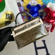 Hermès Kelly mini II Shiny Alligator Crocodile 7W Blue Izmir Gold hardware All hand sewing-0248-3331