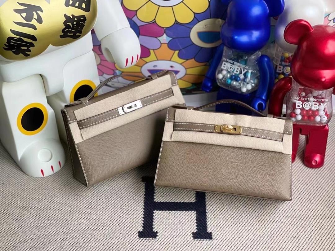 Hermes MiniKelly Pochette Epsom 18 Etoupe Hermes MiniKelly Pochette Epsom 18 Etoupe