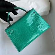 Hermes Kelly Mini II 20cm Shiny Alligator Crocodile 7T blue electric PHW-8303