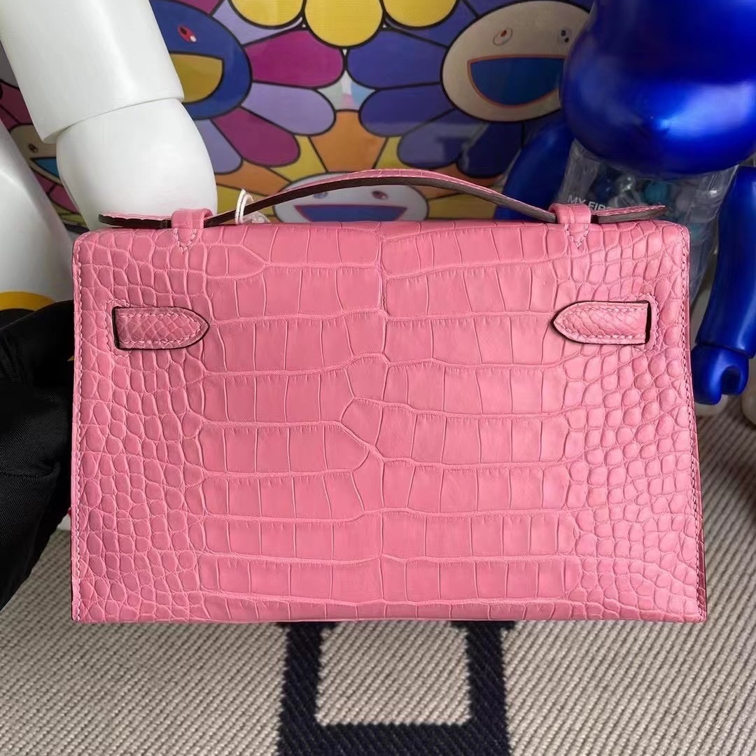 Hermes MiniKelly Pochette 5P pink Matte alligator crocodile Hermes MiniKelly Pochette 5P pink Matte alligator crocodile
