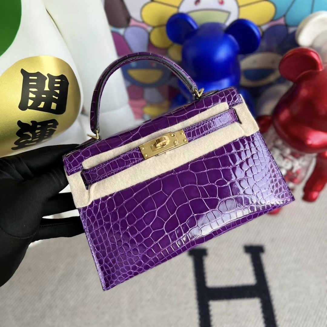 Hermès Kelly Mini II 2代 5L ultraviolet Shiny Alligator Crocodile GHW Hermès Kelly Mini II 2代 5L ultraviolet Shiny Alligator Crocodile GHW