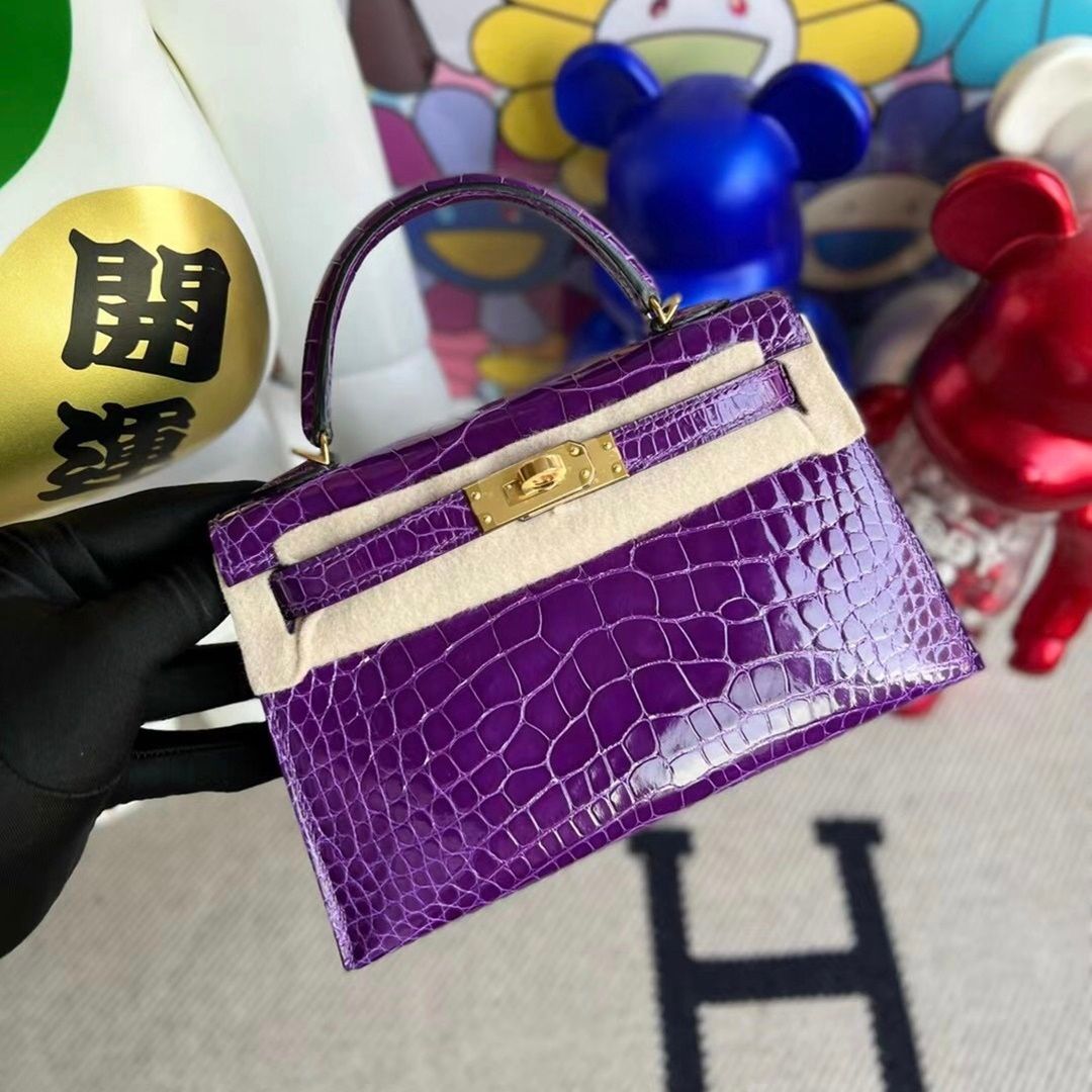 Hermès Kelly Mini II 19cm O6 Vert Jade Shiny Alligator Crocodile-8652