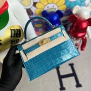 Hermès Kelly mini II Shiny Alligator Crocodile 7W Blue Izmir Gold hardware All hand sewing-0248-3495